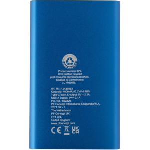 Pep Type-C jrahasznostott alumnium powerbank, 4000 mAh, kk (powerbank)